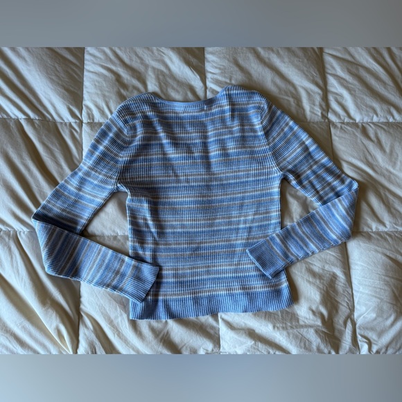 American Eagle Outfitters Blue and Tan Ribbed Top square neck - Picture 3 of 6